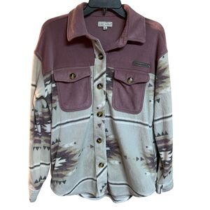 Simply Southern Women's Aztec Fleece Jacket - Shacket Purple and Gray Size Small